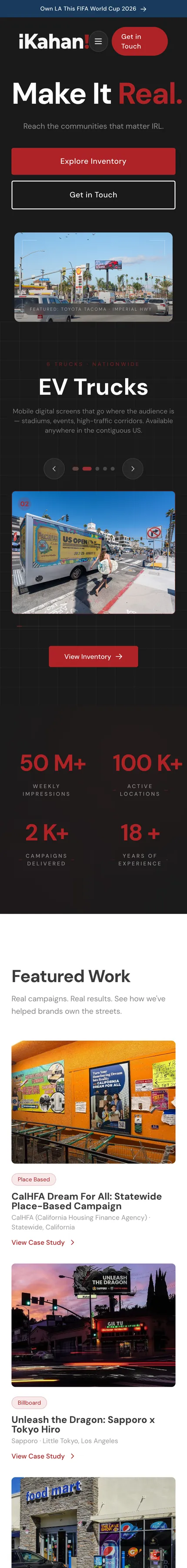 Full scroll of the iKahan Media mobile site built by Noble Growth