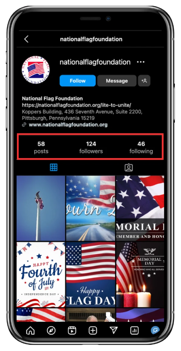 National Flag Foundation Instagram before: 124 followers
